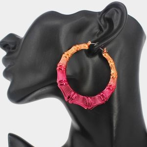 Pink and Peach Hoop Bamboo Door Knocker Earrings Ombre